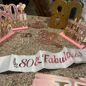 80th Birthday Party Decoration Set - Pink and Gold